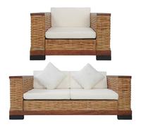 vidaXL Set di Divani 2 pz con Cuscini in Rattan Naturale Marrone