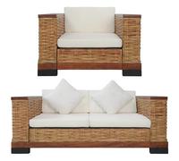 VIDAXL - Set Di Divani 2 Pz Con Cuscini In Rattan Naturale Marrone