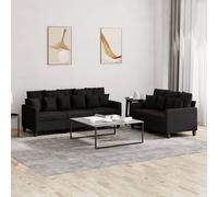 vidaXL Set di Divani 2 pz con Cuscini Nero in Tessuto
