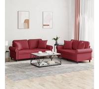 vidaXL Set di Divani 2 pz con Cuscini Rosso Vino in Similpelle
