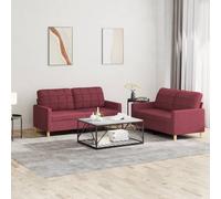 vidaXL Set di Divani 2 pz con Cuscini Rosso Vino in Tessuto