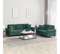 vidaXL Set di Divani 2 pz con Cuscini Verde Scuro in Velluto