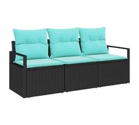 vidaXL Set di divani 3 pcs Nero polyrattan, Divano modulare da esterno per giardino e terrazzo, leggero, resistente ai raggi UV, design rettangolare, comodo