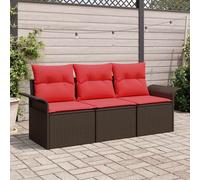 vidaXL Set di divani 3 pz 3-Numero di posti Marrone e Rosso polyrattan