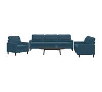 vidaXL Set di Divani 3 pz con Cuscini Blu in Velluto