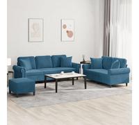 vidaXL Set di Divani 3 pz con Cuscini Blu in Velluto