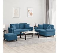 vidaXL Set di Divani 3 pz con Cuscini Blu in Velluto