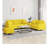 vidaXL Set di Divani 3 pz con Cuscini Giallo Chiaro in Tessuto