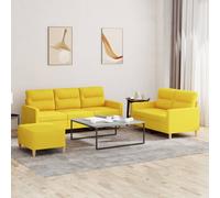 vidaXL Set di Divani 3 pz con Cuscini Giallo Chiaro in Tessuto