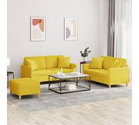 vidaXL Set di Divani 3 pz con Cuscini Giallo Chiaro in Tessuto