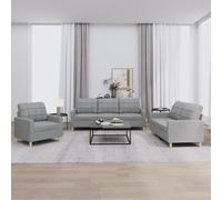 Set di divani 3 pz con cuscini grigio chiaro in tessuto