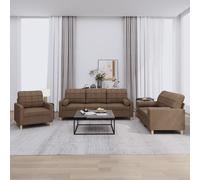 vidaXL Set di Divani 3 pz con Cuscini Marrone in Tessuto