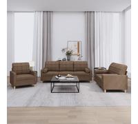 VidaXL Set di Divani 3 pz con Cuscini Marrone in Tessuto