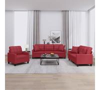 vidaXL Set di Divani 3 pz con Cuscini Rosso Vino in Similpelle