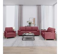 VidaXL Set di Divani 3 pz con Cuscini Rosso Vino in Tessuto