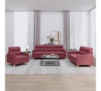vidaXL Set di Divani 3 pz con Cuscini Rosso Vino in Tessuto