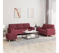vidaXL Set di Divani 3 pz con Cuscini Rosso Vino in Tessuto