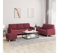 vidaXL Set di Divani 3 pz con Cuscini Rosso Vino in Tessuto