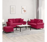 vidaXL Set di Divani 3 pz con Cuscini Rosso Vino in Velluto