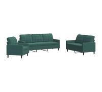 vidaXL Set di Divani 3 pz con Cuscini Verde Scuro in Velluto, Divano, Seduta, Divano da TV, Poltrona, Divano in Velluto, Poltrona Relax