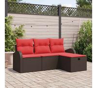 vidaXL Set di divani con cuscino 4 pcs Marrone e Rosso polyrattan, Divano da giardino moderno, comodo per esterni, rattan resistente e divano modulare con scomparto segreto
