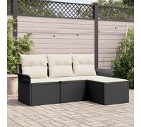 Set di divani con cuscino 4 pcs Nero e Crema polyrattan