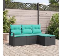 vidaXL Set di divani 4 pz 4-Numero di posti Nero e Turchese polyrattan