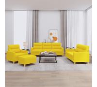 vidaXL Set di Divani 4 pz con Cuscini Giallo Chiaro in Tessuto, Divano, Poltrona, Divano Imbottito, divanetto, Seduta, Divano in Tessuto