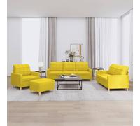 VidaXL Set di Divani 4 pz con Cuscini Giallo Chiaro in Tessuto