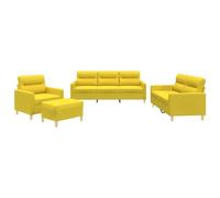 vidaXL Set di Divani 4 pz con Cuscini Giallo Chiaro in Tessuto, Divano, Poltrona, Divano Imbottito, divanetto, Seduta, Divano in Tessuto