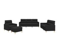 vidaXL Set di Divani 4 pz con Cuscini Nero in Tessuto, Divano, Poltrona, Divano Imbottito, divanetto, Seduta, Divano in Tessuto, Seduta da Soggiorno