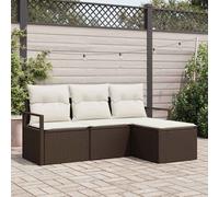 vidaXL Set di divani da Giardino 4 Pezzi con Cuscini in Rattan Poliestere Marrone, Divano da Giardino 2 posti con Contenitore e Cuscini in Rattan Poliestere Marrone