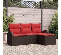 vidaXL Set di divano con cuscino, 4 pezzi, marrone e rosso, in rattan sintetico, divano da giardino e terrazza, set modulare, leggero, resistente al sole, sezione esterna, con contenitore