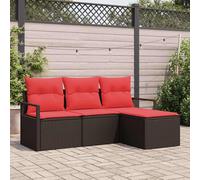 Set di divani con cuscino 4 pcs Marrone e Rosso polyrattan