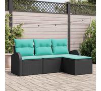 vidaXL Set di divani con cuscino 4 pcs Nero e Turchese polyrattan, Divano per giardino e terrazzo, set modulare, leggero, materiali resistenti ai raggi UV, lounge sezionale, con storage