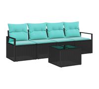 vidaXL Set di divani 5 pcs Nero e Turchese polyrattan, Arredo Giardino e Terrazza, Set Moderno per Esterni, Divano Durevole, Posti Intrecciati per Relax nel Tuo Lounge