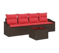 vidaXL Set di divani 5 pz 3-Numero di posti Marrone e Rosso polyrattan | Facile da sistemare per diverse opzioni di seduta, Tessuto in poliestere robusto, perfetto per l'esterno