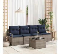 Set di divani 5 pz 4-Numero di posti Grigio e Blu polyrattan