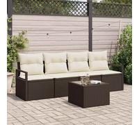 Set di divani con cuscino 5 pcs Marrone e Crema polyrattan