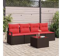 vidaXL Set di divani 5 pcs Marrone e Rosso polyrattan, Arredo Giardino e Terrazza, Set Moderno per Esterni, Divano Durevole, Posti Intrecciati per Relax nel Tuo Lounge