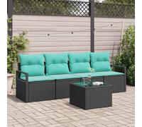 vidaXL Set di divani 5 pcs Nero e Turchese polyrattan, Arredo Giardino e Terrazza, Set Moderno per Esterni, Divano Durevole, Posti Intrecciati per Relax nel Tuo Lounge
