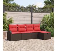vidaXL Set di divani con cuscino 5 pcs Marrone e Rosso polyrattan, Divano modulare moderno per giardino e terrazza, leggero, resistente ai raggi UV, con spazi per riporre, perfetto per il relax