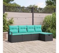 vidaXL Set di divani 5 pz 5-Numero di posti Nero e Turchese polyrattan