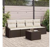 Set di divani con cuscino 5 pcs Marrone e Crema polyrattan