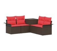 vidaXL Set di divani 5 pz Marrone e Rosso Rattan sintetico e Acciaio