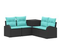 vidaXL Set di divani 5 pz Nero e Blu Rattan sintetico e Acciaio