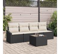 Set di divani con cuscino 5 pcs Nero e Crema polyrattan