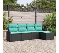vidaXL Set di divani 5 pz Nero e Turchese polyrattan
