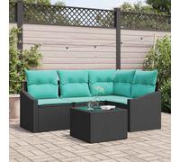 vidaXL Set di divani con cuscino 5 pcs Nero polyrattan, Set Divano Esterno, Modulare, Leggero, Comodo, Design Moderno, Resistente ai UV, Mobili Flessibili