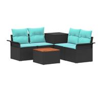 vidaXL Set di divani 6 pcs 4-Numero di posti Nero e Blu, Arredo Giardino, Set Divano Esterno Moderno, Design Rattan Resistente, Box Integrato e Lounge Patio